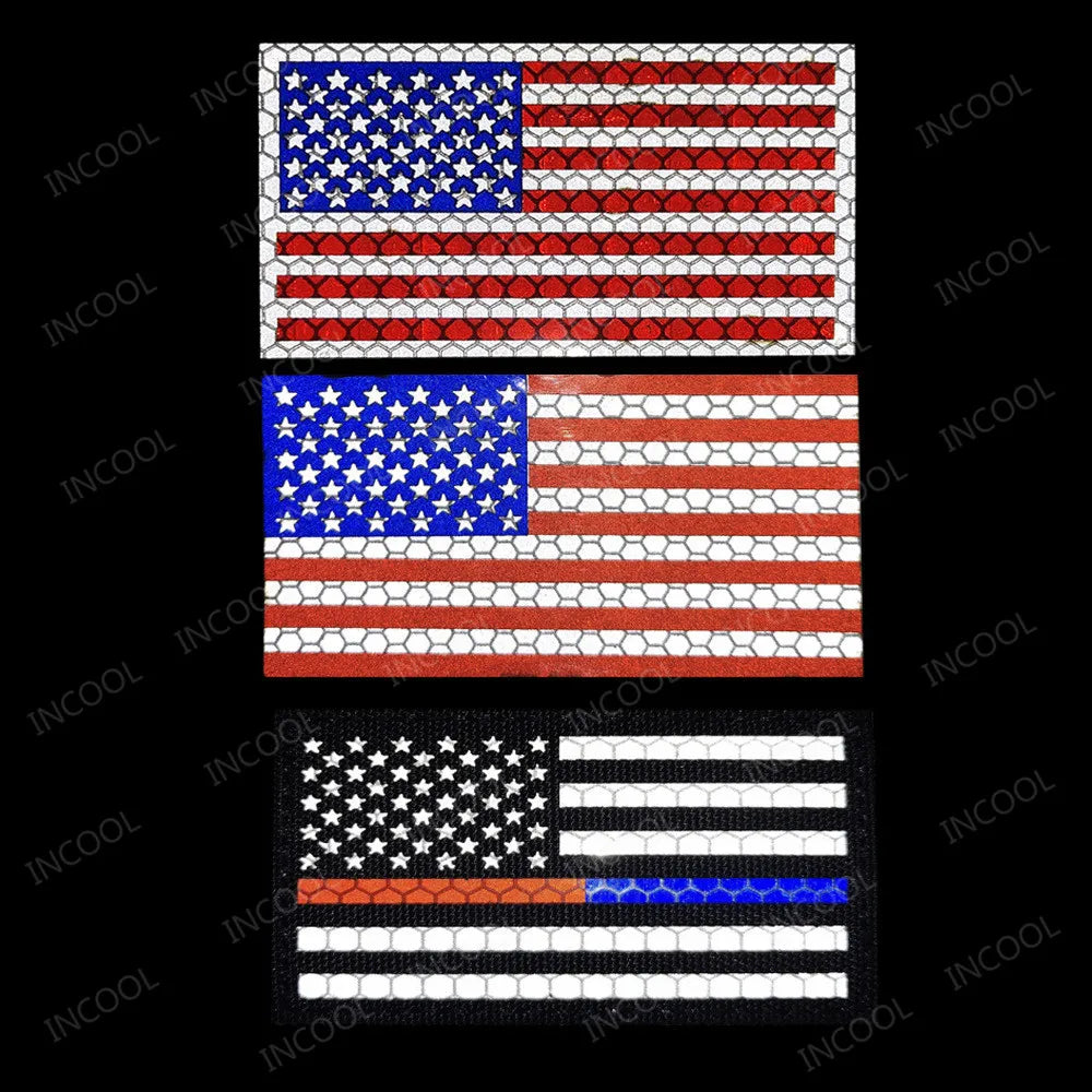 Infrared Reflective American Flag United States USA US Flags IR Patches Military Tactical Blue Line Patch Biker Fastener Badges