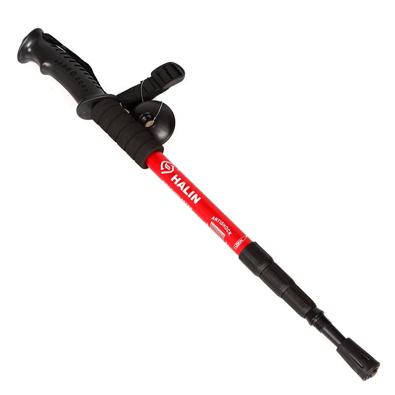 Alloy Hiking Pole Walking Stick 4-Section Alpenstock Straight Grip Handle