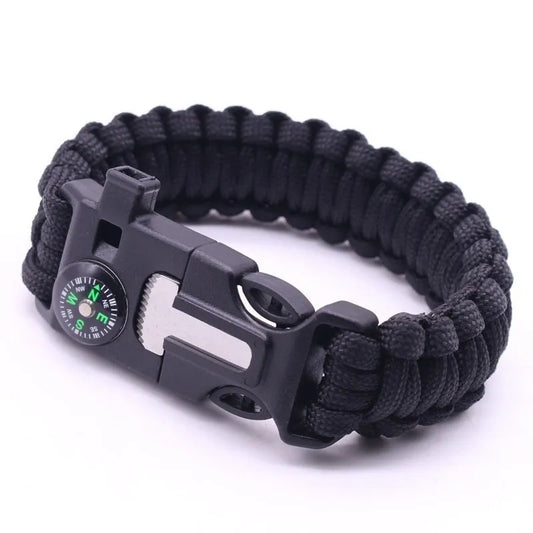 Survival Paracord Bracelet Outdoor Tactical Emergency Gear Kit Travel Camping Rope Bangles with Compass Whistle Scraper