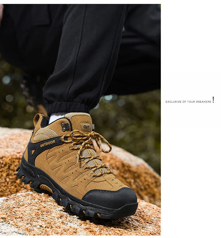 Autumn Winter Fashion Khaki Men's Hiking Boots Big Size 48 Waterproof Outdoor Boots Men Non-slip Trekking Sneakers Men Trainers