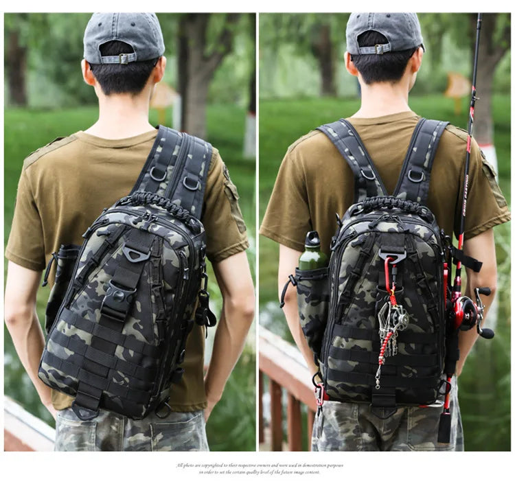 Outdoor Fishing Tackle Bag Waterproof Hiking Cycling Travel Backpack Shoulder Tactical Bag Chest Pack Fish Lures Tools Rucksack