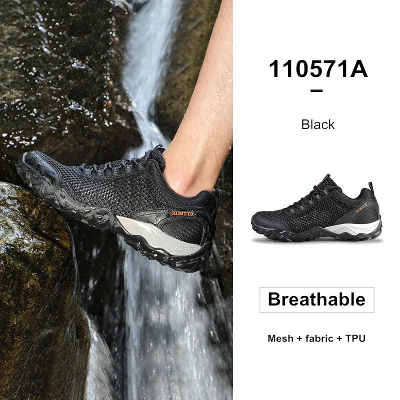 HUMTTO Summer Breathable Shoes for Men Non-slip Hiking Men's Sports Shoes Luxury Designer Outdoor Black Rubber Trekking Sneakers