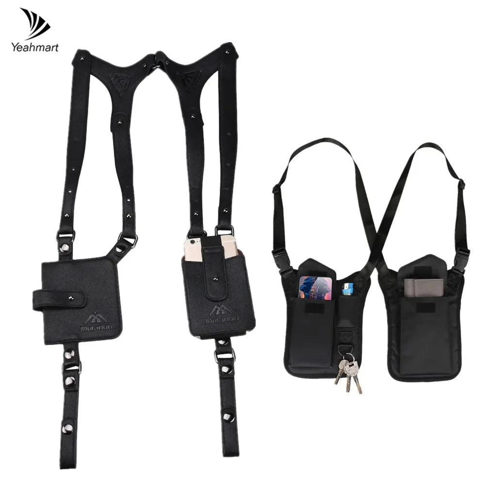 Underarm Holster Leather Mobile Phone Anti-Theft Hidden Pocket Shoulder Bag Safety Storage Pack Adjustable Gun Holster