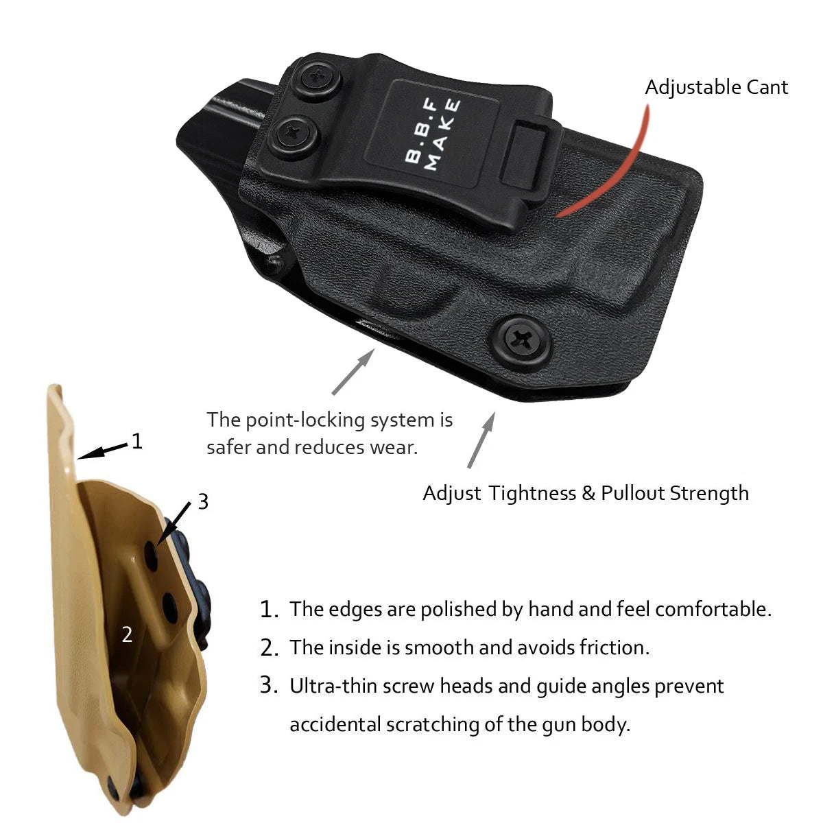 B.B.F Make Bodyguard 380 Holster IWB Kydex for S&W M&P Bodyguard 380 with Integrated Laser - Inside Waistband Holster