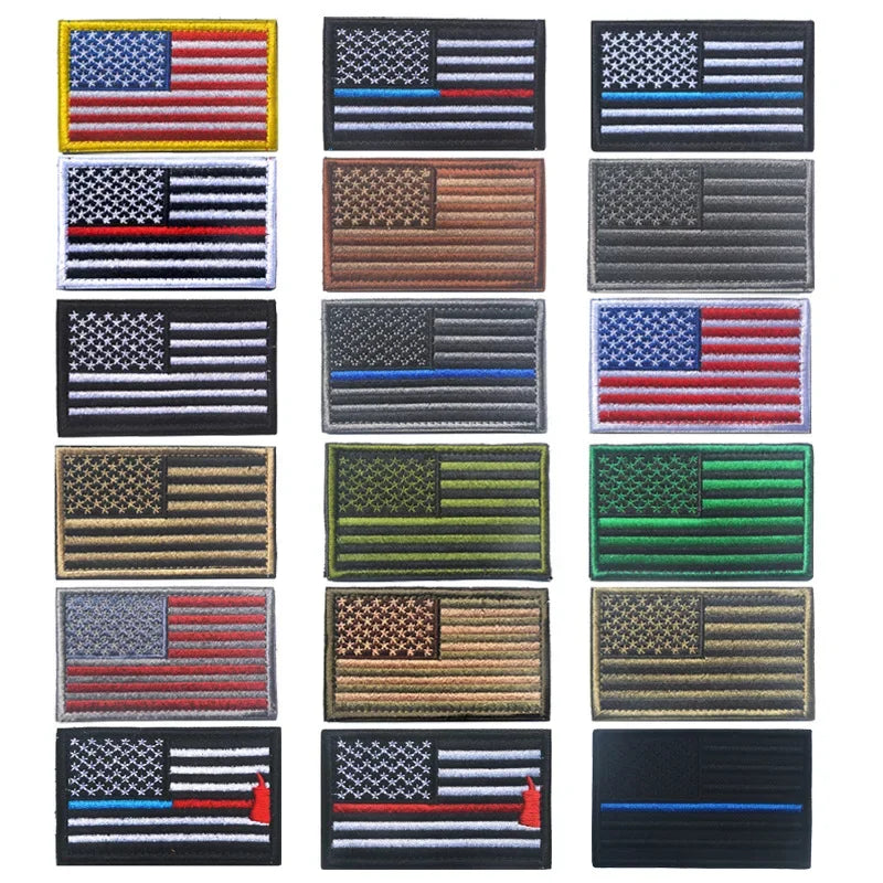 USA Flag Patch Star Spangled Banner Embroidery Hook Loop Stickers Multi Colors American Morale Badges for Outdoor Backpack Decor