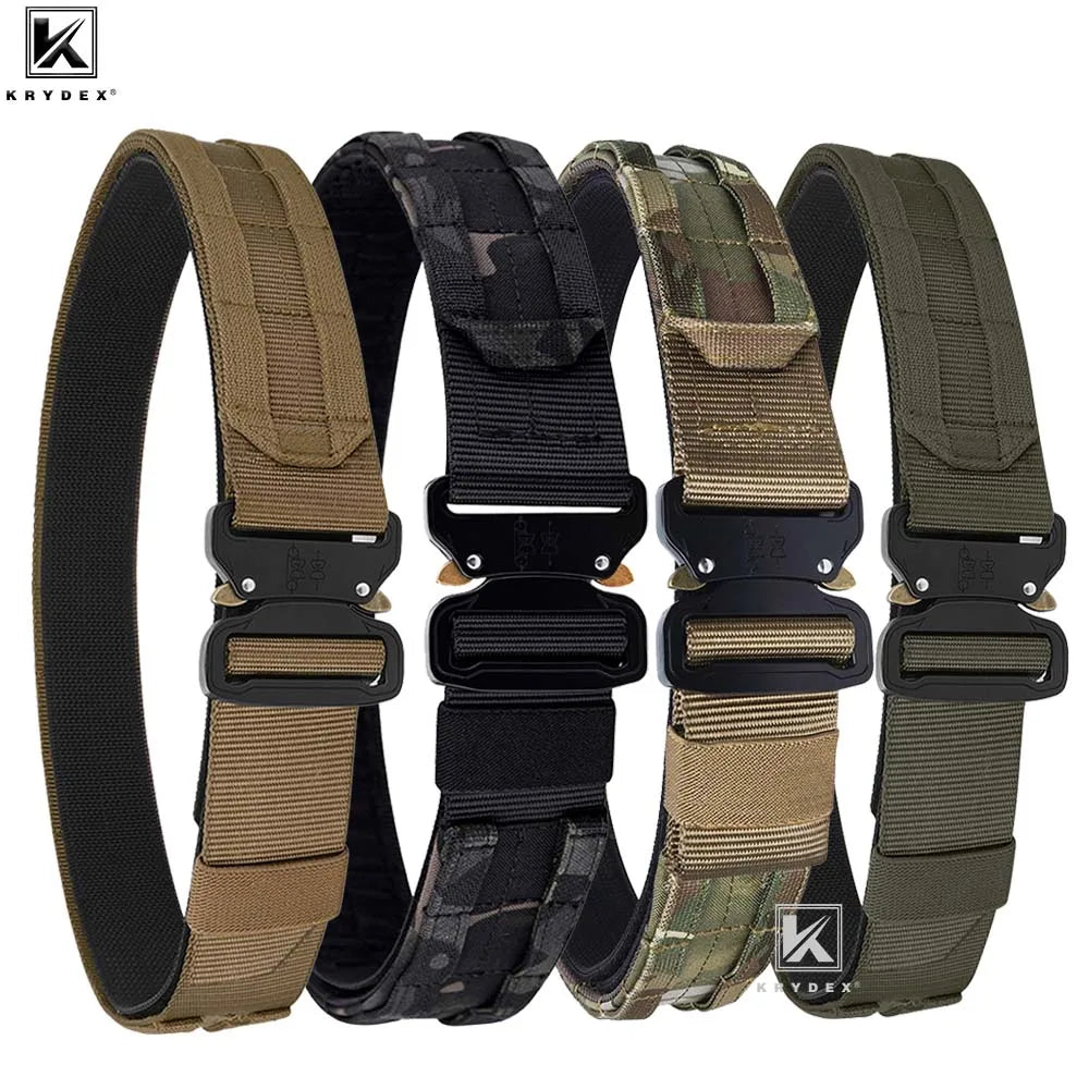 KRYDEX Tactical Belt Metal Buckle Quick Release 1.5"-1.75" Inner Outer MOLLE Men Belt Heavy Duty Airsoft Military Waistband Camo