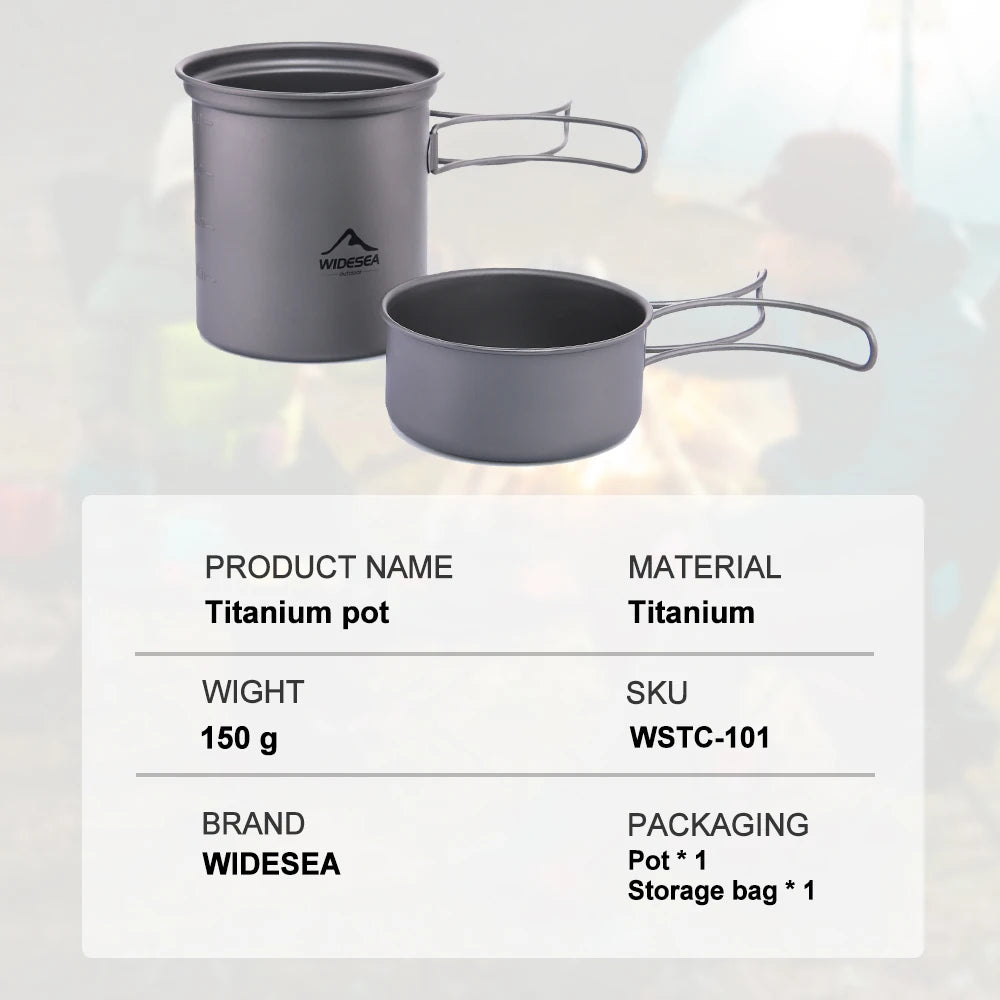 Widesea Titanium Cooking Pot Set Tableware for Camping Outdoor Cookware Supplies Bowler Hiking Travel Tourism Tourist Dishes