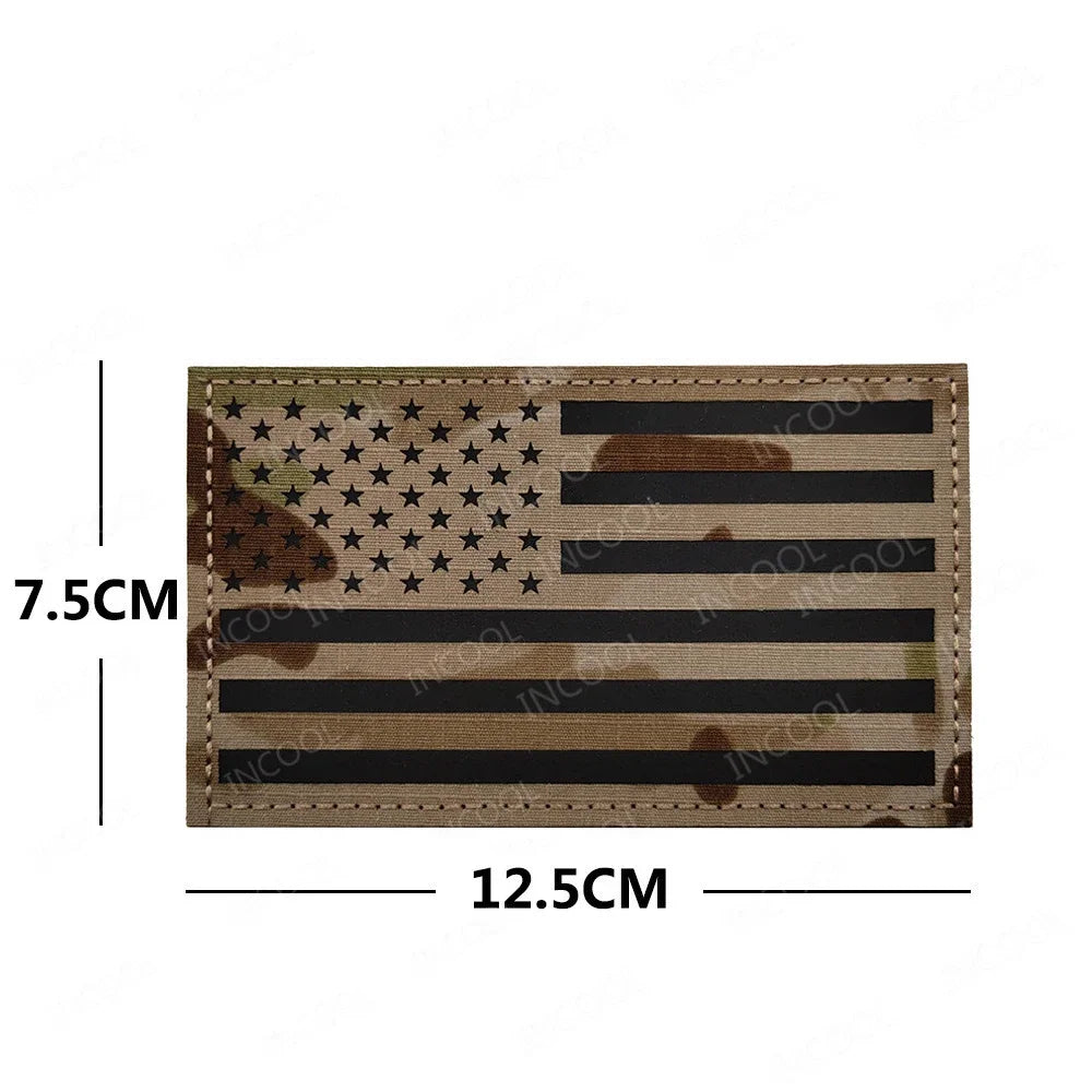 United States American US USA Infrared IR Reflective Large Size Flag Patches Tactical Military Emblem Shoulder Fastener Badges