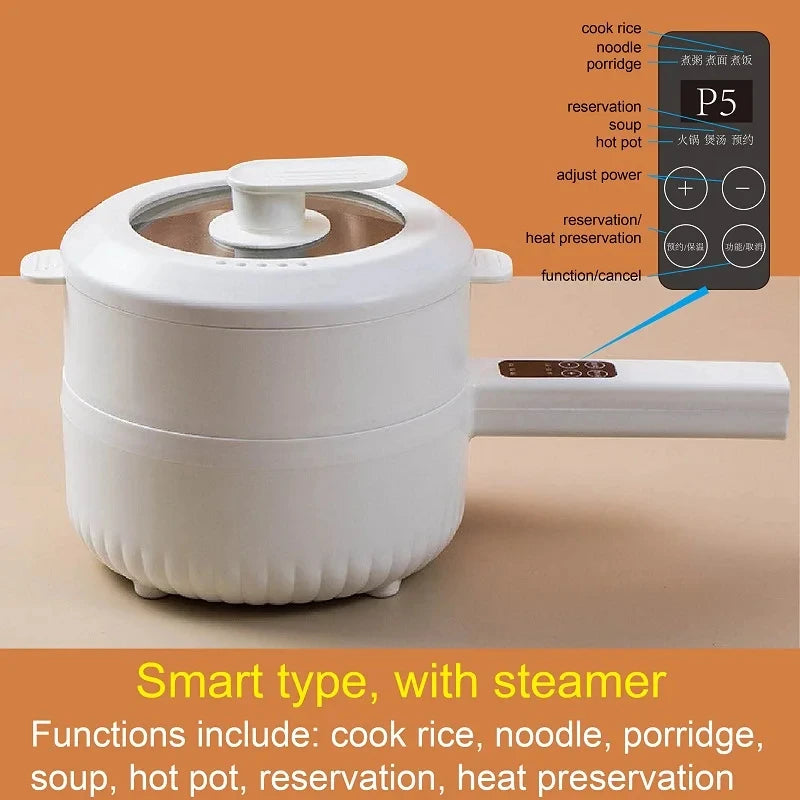 1.6L Smart Electric Cooking Pot Reservation Multifunctional Non-stick Electric Wok Household Electric Hot Pot With Steamer 220V