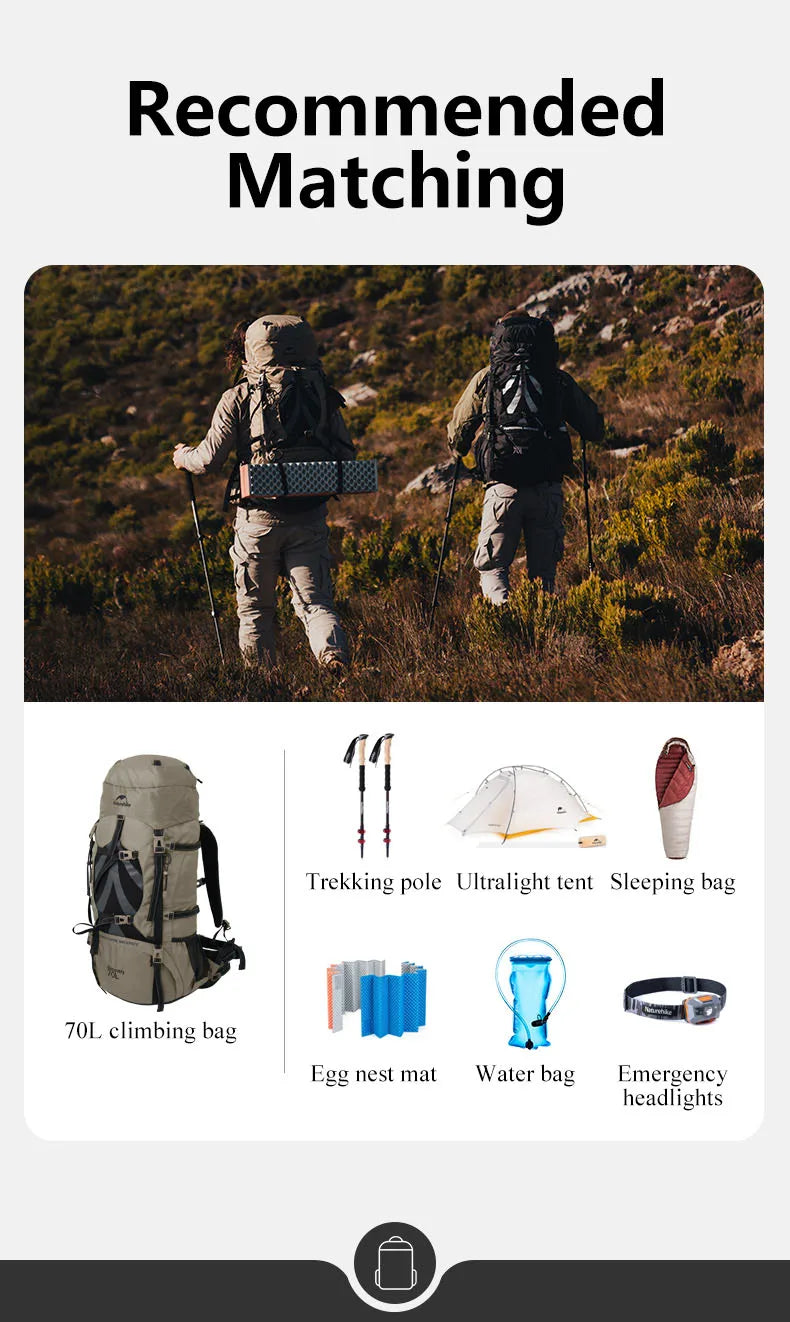 Naturehike Backpack Professional Outdoor Hiking Travel Bag Big Capacity 70L Mountaineering Camping Bag Support System NH70B070-B