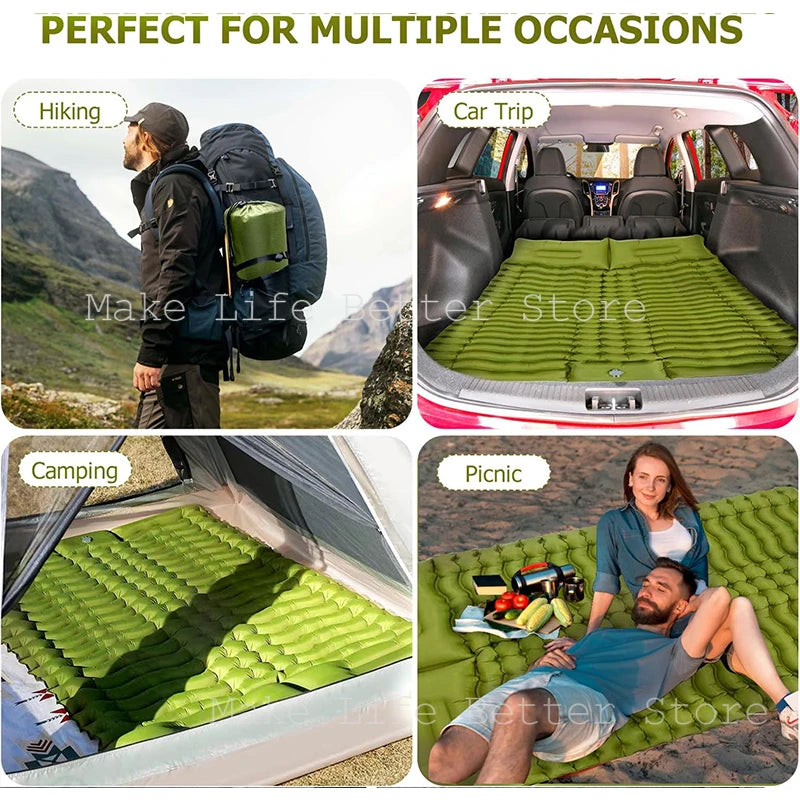 Inflatable Mattress with Built-in Pillow Pump 200x140cm Outdoor Sleeping Bed Vehicle Inflatable Cushion for Car Camping Air Mat