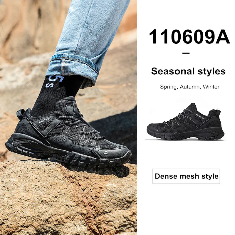 HUMTTO Summer Breathable Shoes for Men Non-slip Hiking Men's Sports Shoes Luxury Designer Outdoor Black Rubber Trekking Sneakers