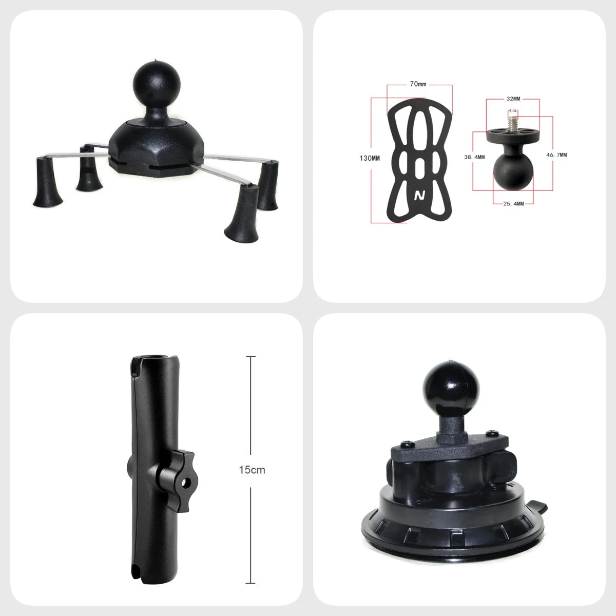 X-Grip Mount +RAM Mounts B Size Double Socket Arm +Suction Car Cup Windshield for Garmin ZUMO XT XT2 Overlander Tread-Powersport