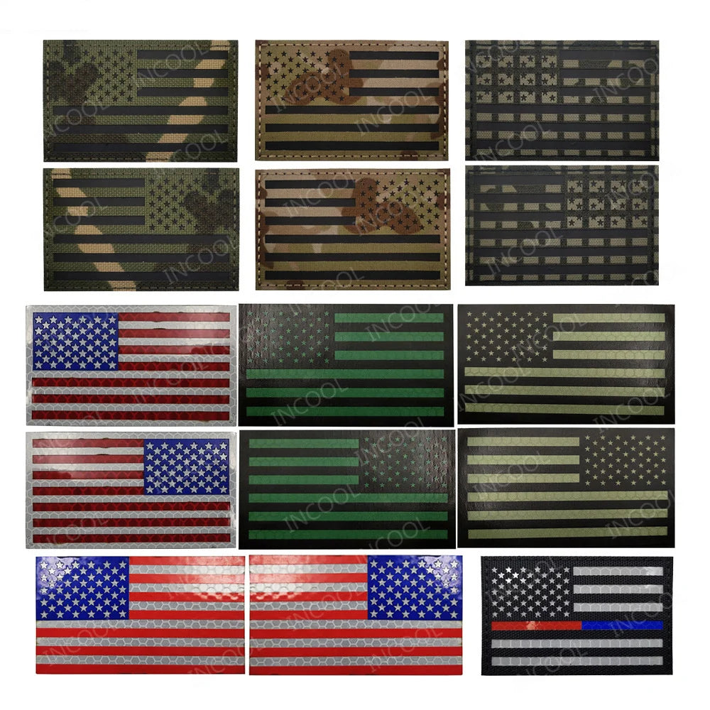 United States American US USA Infrared IR Reflective Large Size Flag Patches Tactical Military Emblem Shoulder Fastener Badges