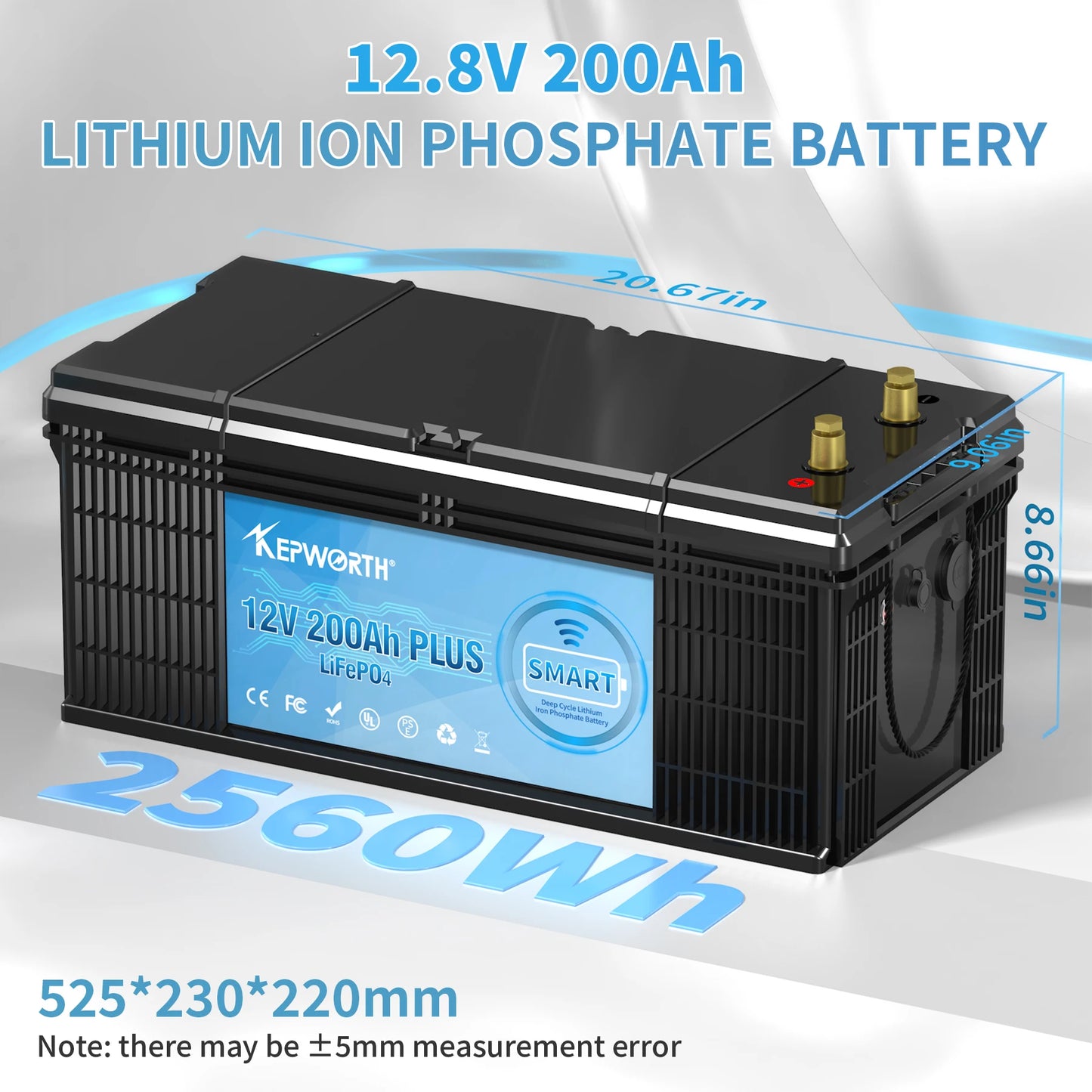 12V 200Ah LiFePO4 Deep Cycle Battery Built-in BMS 6000+ Cycles 2560WH Perfect for RV Solar Marine Overland Off-Grid Application