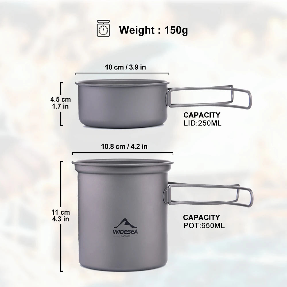 Widesea Titanium Cooking Pot Set Tableware for Camping Outdoor Cookware Supplies Bowler Hiking Travel Tourism Tourist Dishes