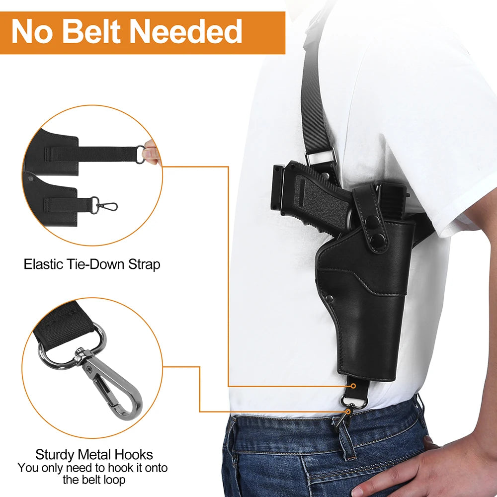 Tactical Shoulder Gun Holsters Adjustable Concealed Carry Gun Holster PU Leather Gun Holster with Double Magazine Pouch Airsoft