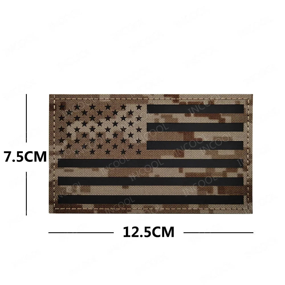 United States American US USA Infrared IR Reflective Large Size Flag Patches Tactical Military Emblem Shoulder Fastener Badges