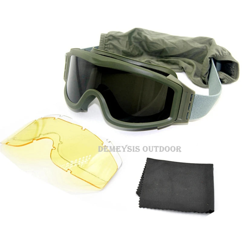 Tactical Goggles with 3 Lens Combat Glasses Military Goggles Airsoft Paintball Eye Protection for Cs Wargame Motorcycle Hiking