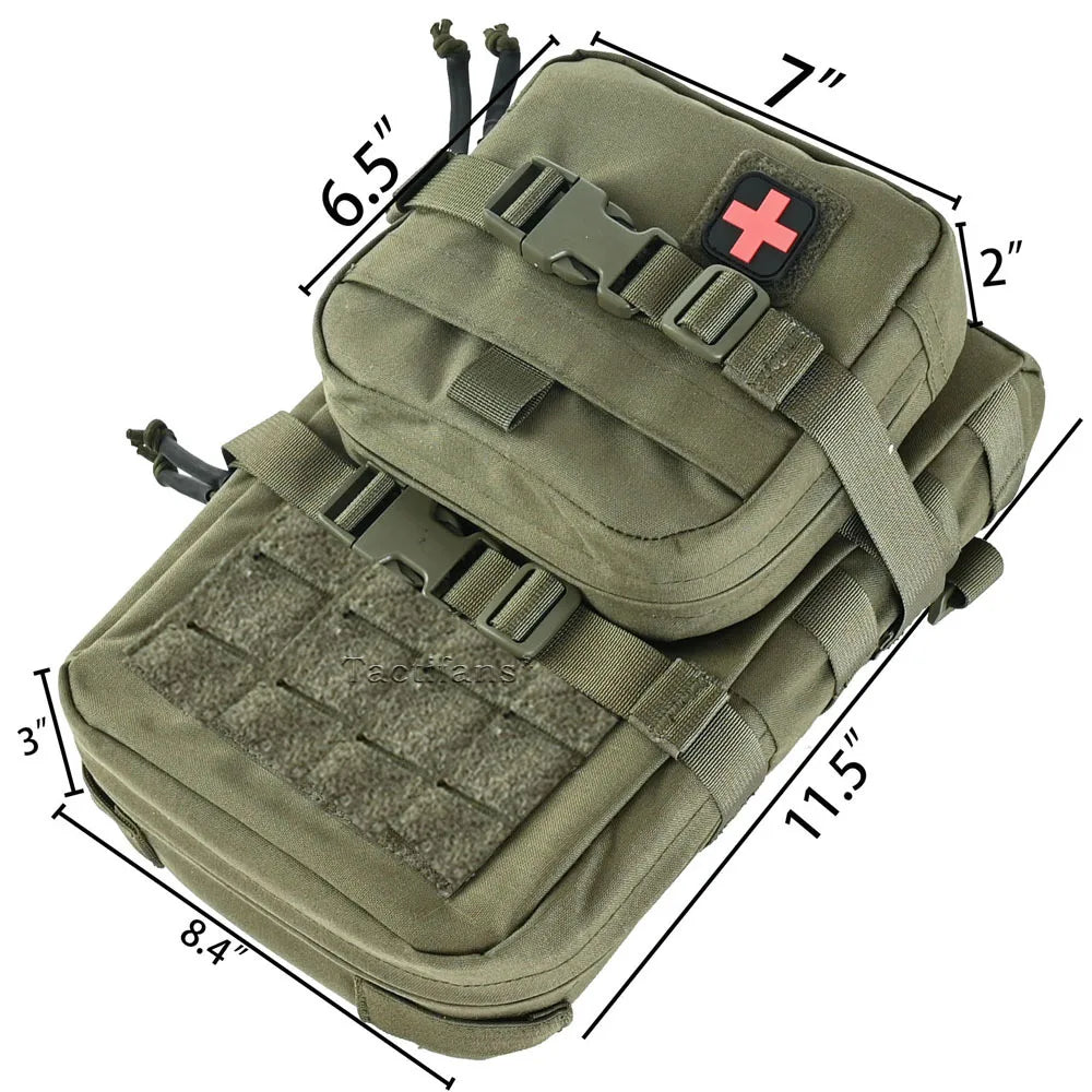 Mini Hydration Bag Tactical 2 In 1 Small MOLLE Hydration Pack Rip Away IFAK Medical Pouch Med Patch Pouch Hunting Bag