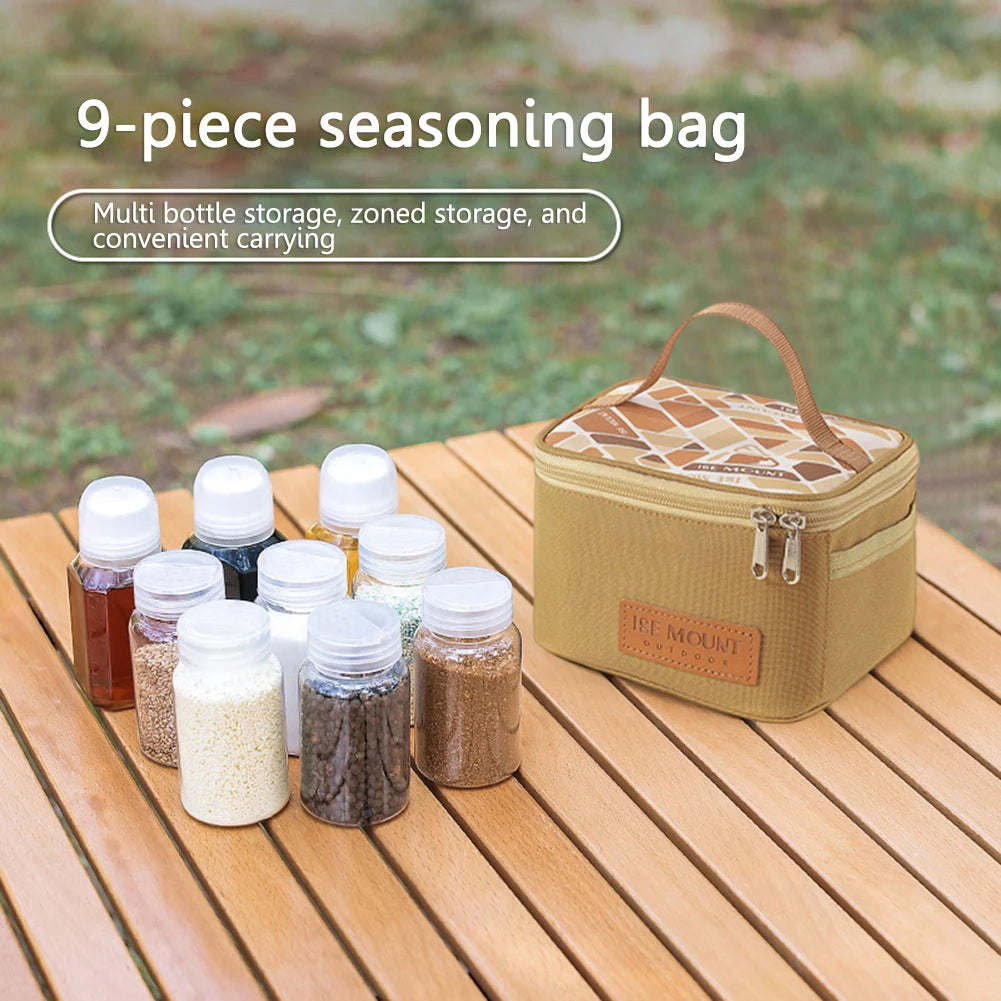 Seasoning Bottle Set Storage Bag Large Capacity Camping Seasoning Dispenser Set Condiment Jars Organizer for Picnic Camping BBQ