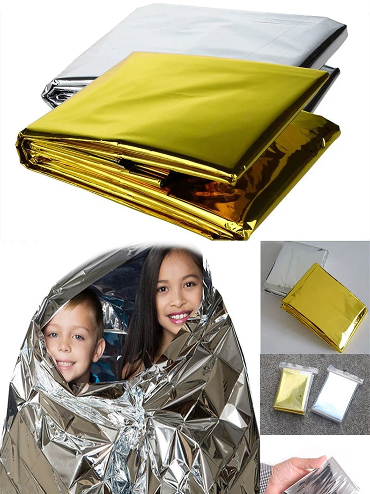 Emergency Blanket Outdoor Survive First Aid Rescue Kit Windproof Waterproof Foil Thermal Blanket for Camping Hiking