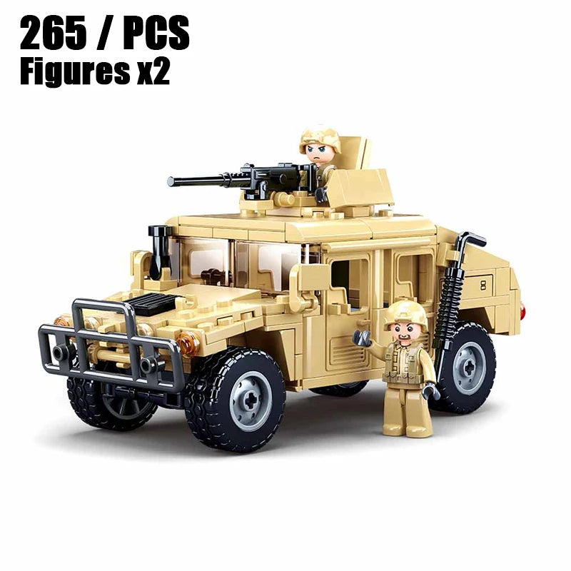 Sluban WW2 Military Hummer H2 Army Assault Vehicle Model Building Block Classics World War Weapons Car Brick Boy Friend Toy Gift