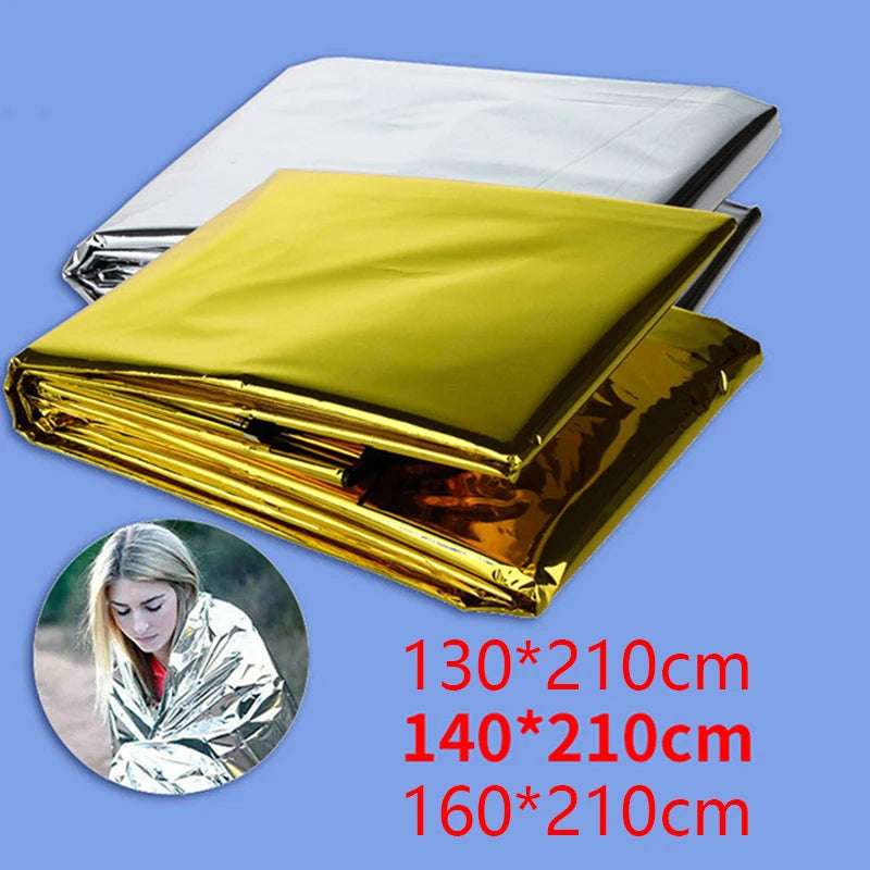 Emergency Blanket Outdoor Survive First Aid Rescue Kit Windproof Waterproof Foil Thermal Blanket for Camping Hiking