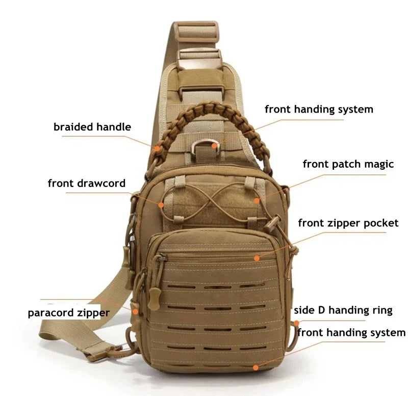 Men's Outdoor Chest Bag Tactical Shoulder Bag Sling Backpack 900D Oxford Mountain Camping Fishing Trekking Molle Mi