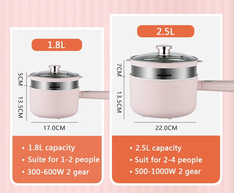 DMWD 1.8/2.5L Household Cooking Pot Electric Rice Cooker Mini Hot Pot Food Steamer Porridge Soup Pot Breakfast Maker Frying Pan