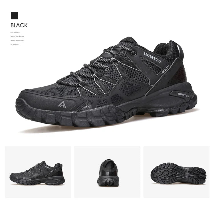 HUMTTO Summer Breathable Shoes for Men Non-slip Hiking Men's Sports Shoes Luxury Designer Outdoor Black Rubber Trekking Sneakers