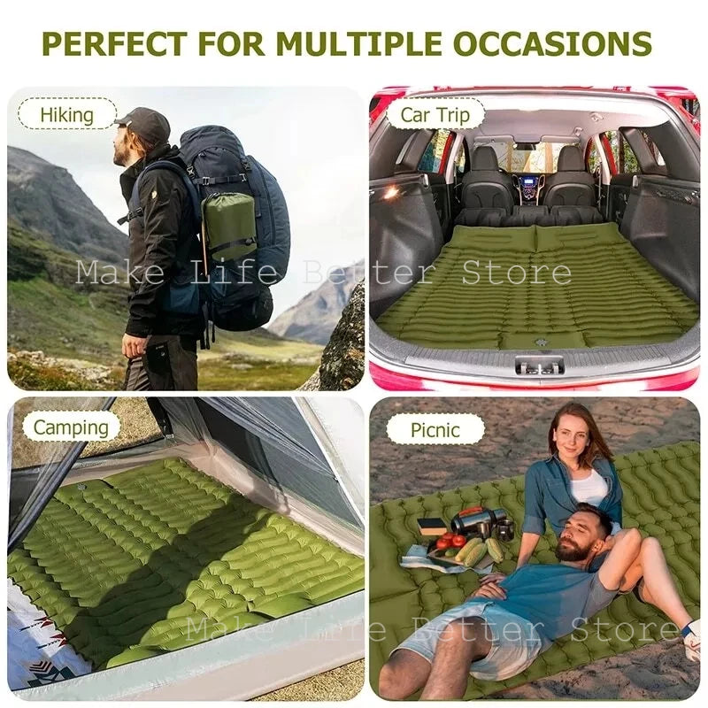 Inflatable Mattress with Built-in Pillow Pump 200x140cm Outdoor Sleeping Bed Vehicle Inflatable Cushion for Car Camping Air Mat