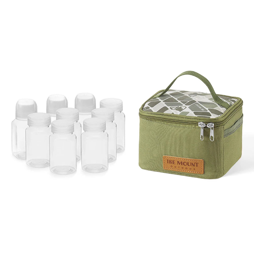 Seasoning Bottle Set Storage Bag Large Capacity Camping Seasoning Dispenser Set Condiment Jars Organizer for Picnic Camping BBQ