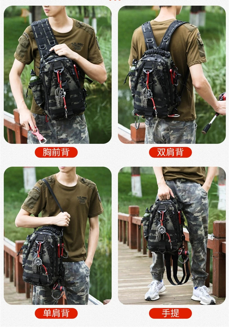 Outdoor Fishing Tackle Bag Waterproof Hiking Cycling Travel Backpack Shoulder Tactical Bag Chest Pack Fish Lures Tools Rucksack