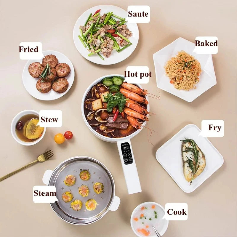 1.6L Smart Electric Cooking Pot Reservation Multifunctional Non-stick Electric Wok Household Electric Hot Pot With Steamer 220V