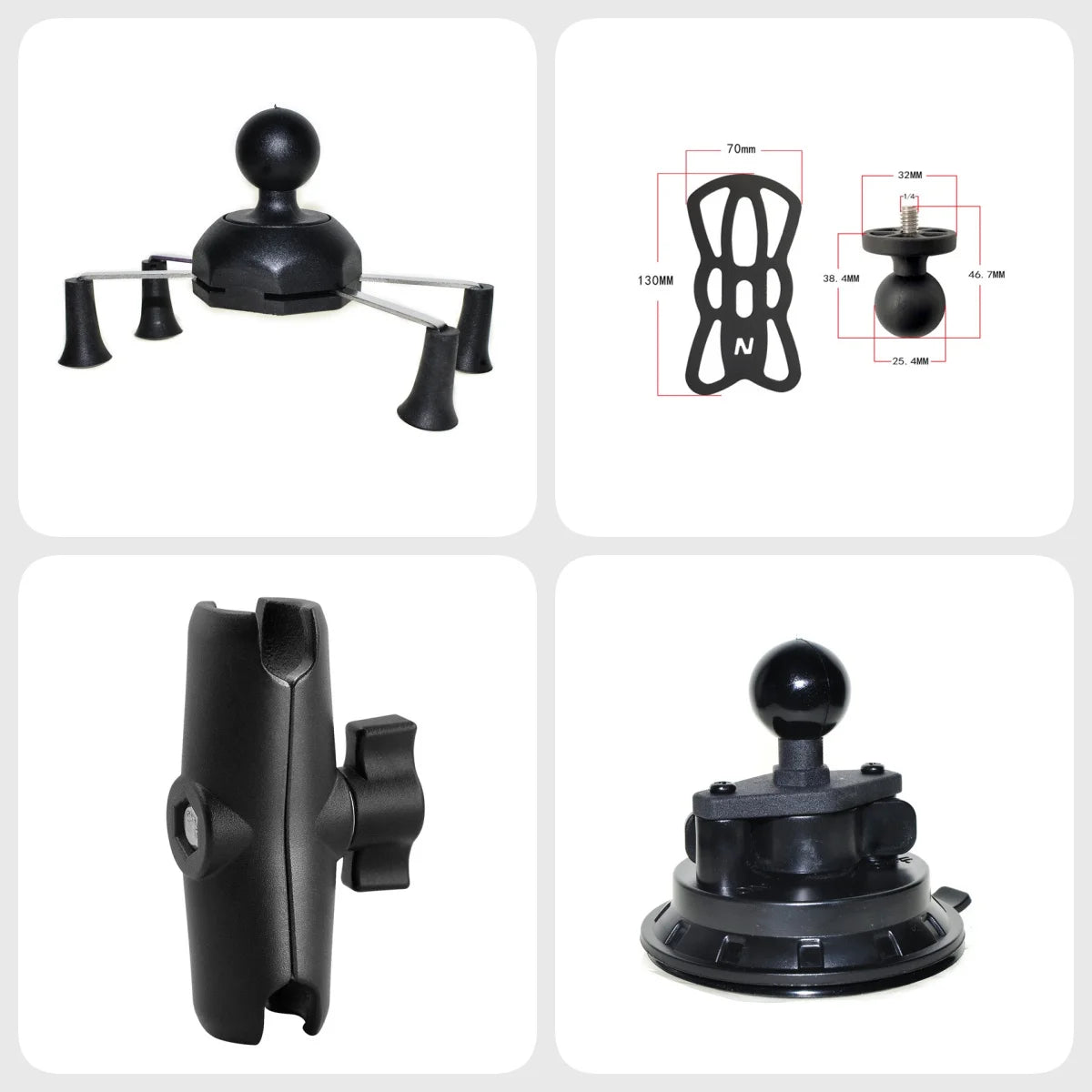 X-Grip Mount +RAM Mounts B Size Double Socket Arm +Suction Car Cup Windshield for Garmin ZUMO XT XT2 Overlander Tread-Powersport