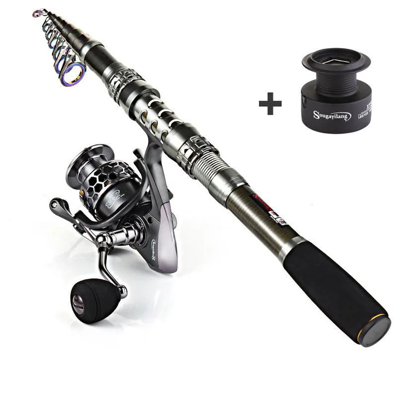 Sougayilang Travel Fishing Kit: Compact Telescopic Rod & Spinning Reel Combo with Carry Bag, Lures, and Line Set