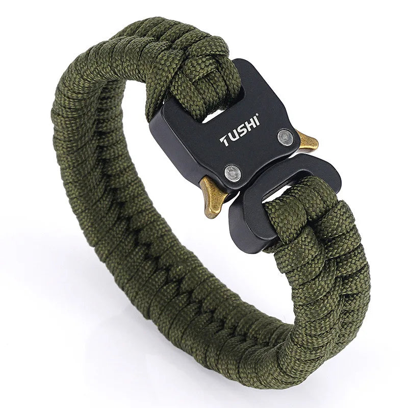 Men's Outdoor Travel Camping Hiking 7 Core Paracord Braided Weave Plastic Buckle Paracord Survival Bracelet