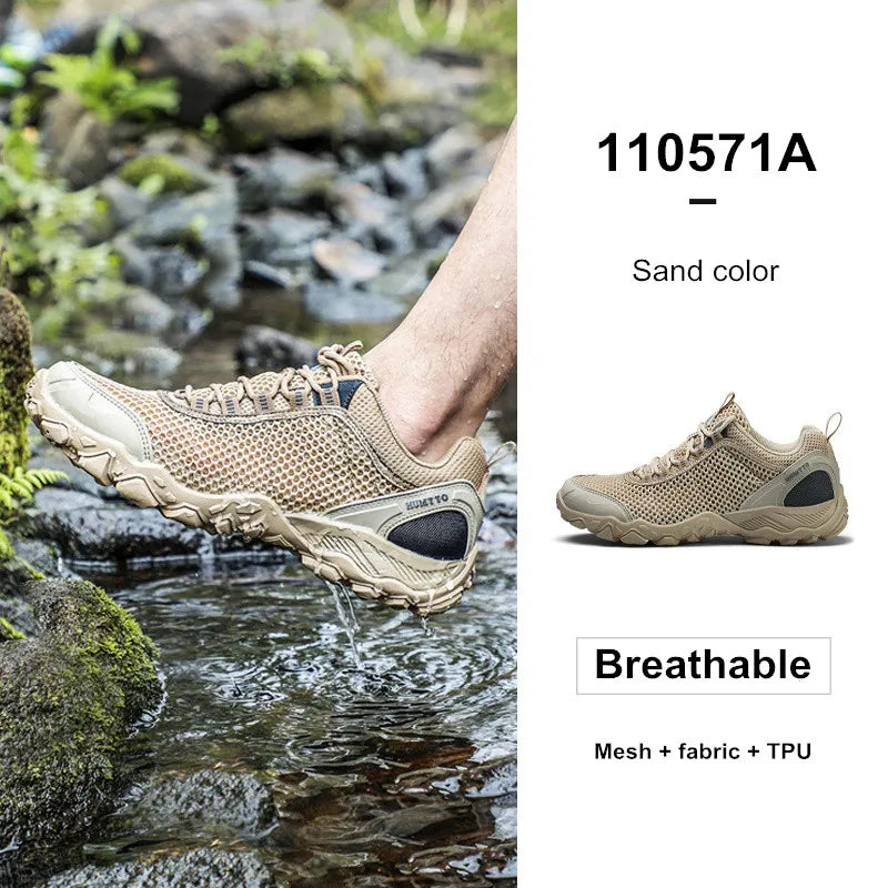 HUMTTO Summer Breathable Shoes for Men Non-slip Hiking Men's Sports Shoes Luxury Designer Outdoor Black Rubber Trekking Sneakers