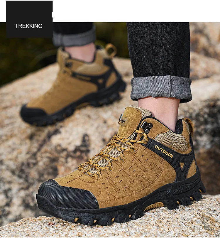 Autumn Winter Fashion Khaki Men's Hiking Boots Big Size 48 Waterproof Outdoor Boots Men Non-slip Trekking Sneakers Men Trainers