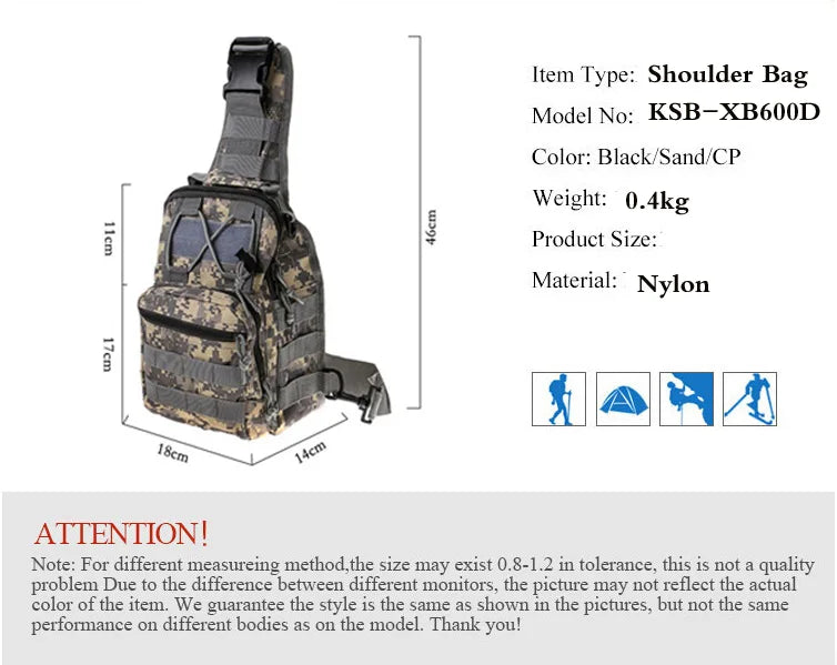 Hiking Trekking Tactical Backpack Sports Climbing Shoulder Bags Camping Hunting Daypack Fishing Outdoor Military Shoulder Bag