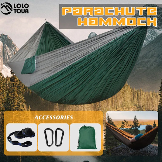 Portable Parachute Hammock 260x140cm 24 Color 2 People Camping Survival Outdoor Indoor Hammock for Backyard Patio Hiking Travel