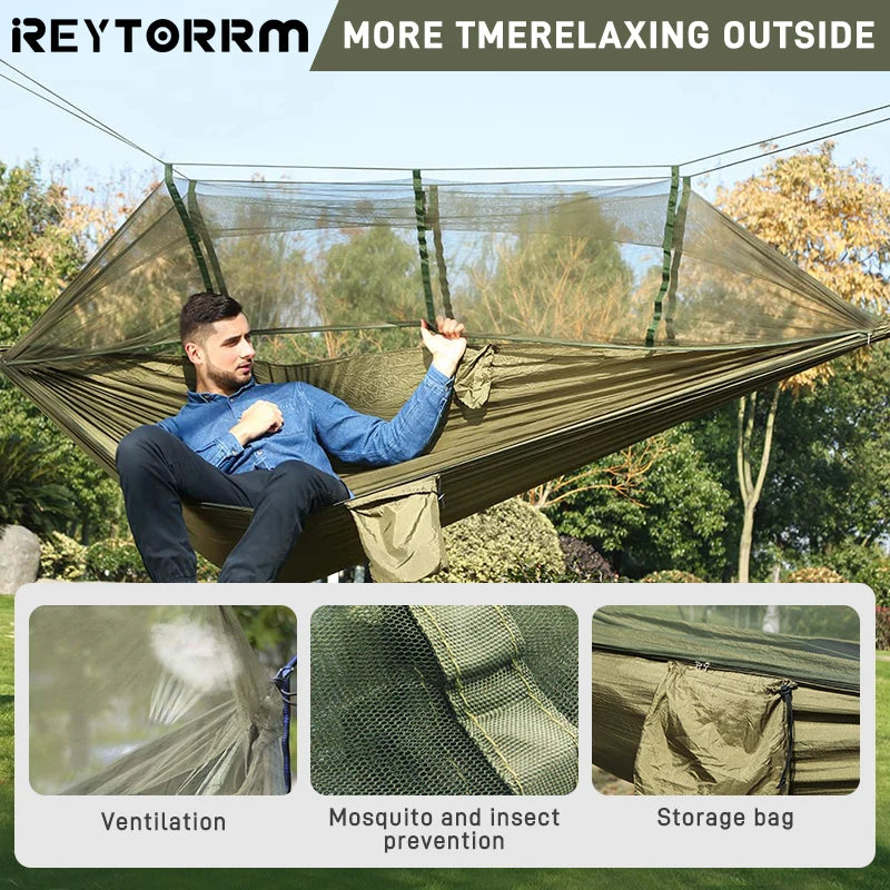 Outdoor Portable Hammock with Mosquito Net Lightweight Parachute Nylon Bug Net Hammock for Backpacking Beach Travel Patio Hiking