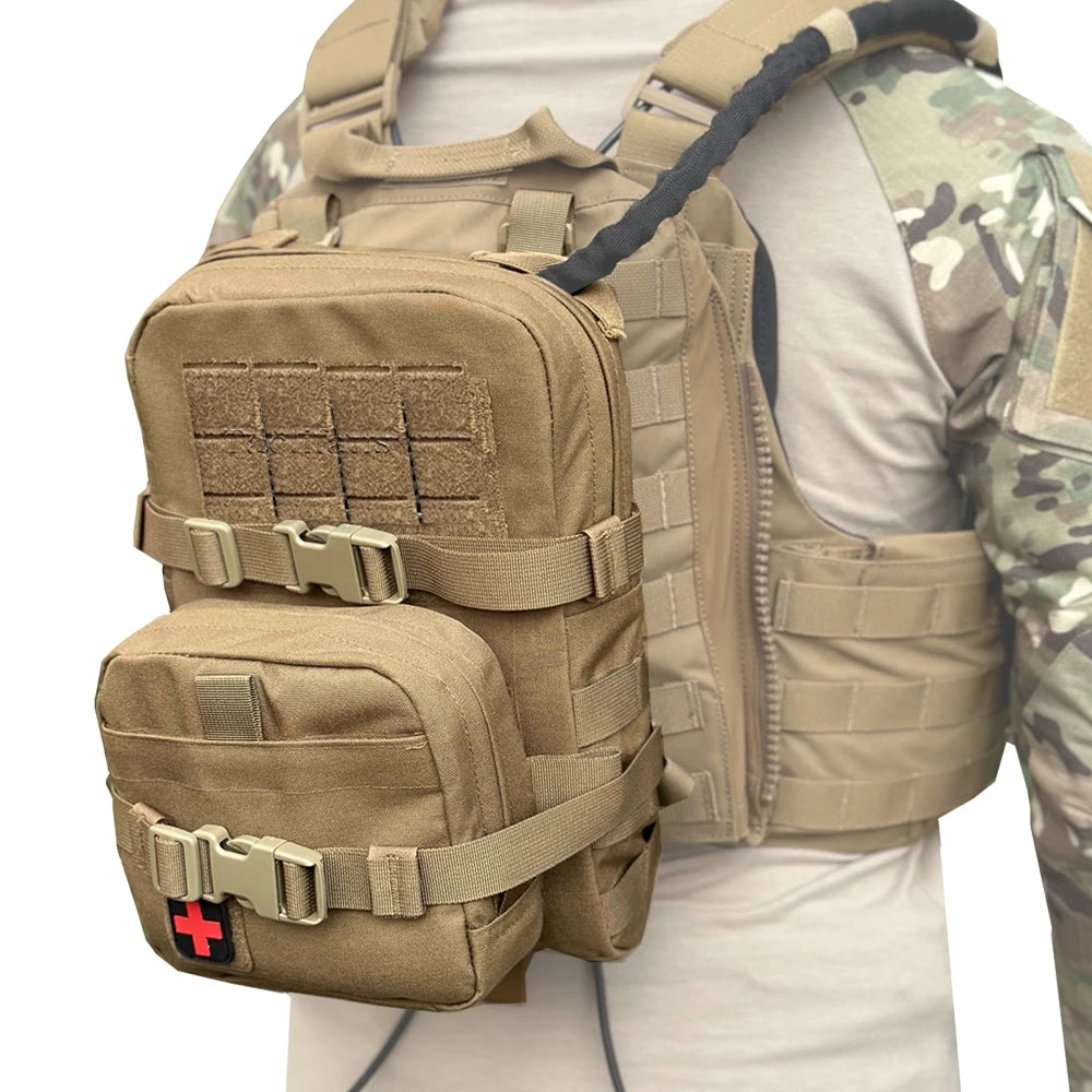 Mini Hydration Bag Tactical 2 In 1 Small MOLLE Hydration Pack Rip Away IFAK Medical Pouch Med Patch Pouch Hunting Bag