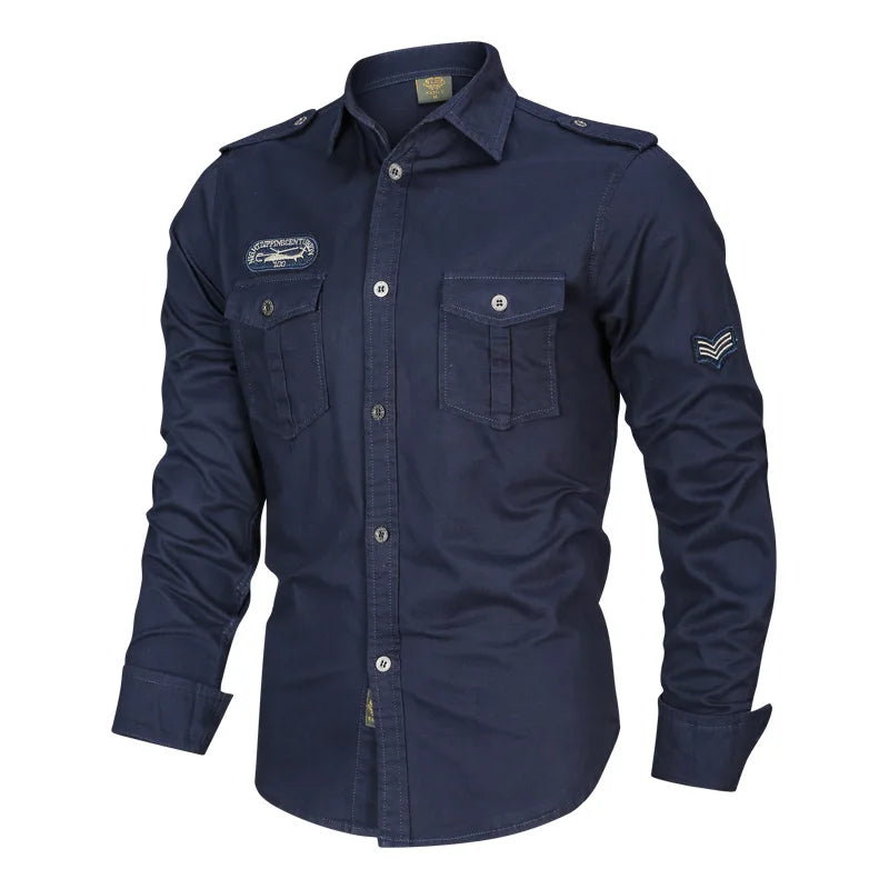 Men Military Outdoor Shirts Male Cotton Multi-pocket Tooling Casual Shirts Good Quality Man Large Size Solid Long-sleeved Shirts