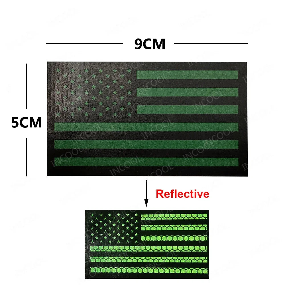 United States American US USA Infrared IR Reflective Large Size Flag Patches Tactical Military Emblem Shoulder Fastener Badges