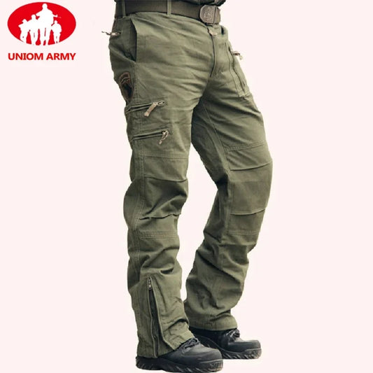 2023 Men's Cargo Pant Cotton Army Military Tactical Pant Men Vintage Camo Green Work Many Pocket Cotton Camouflage Black Trouser