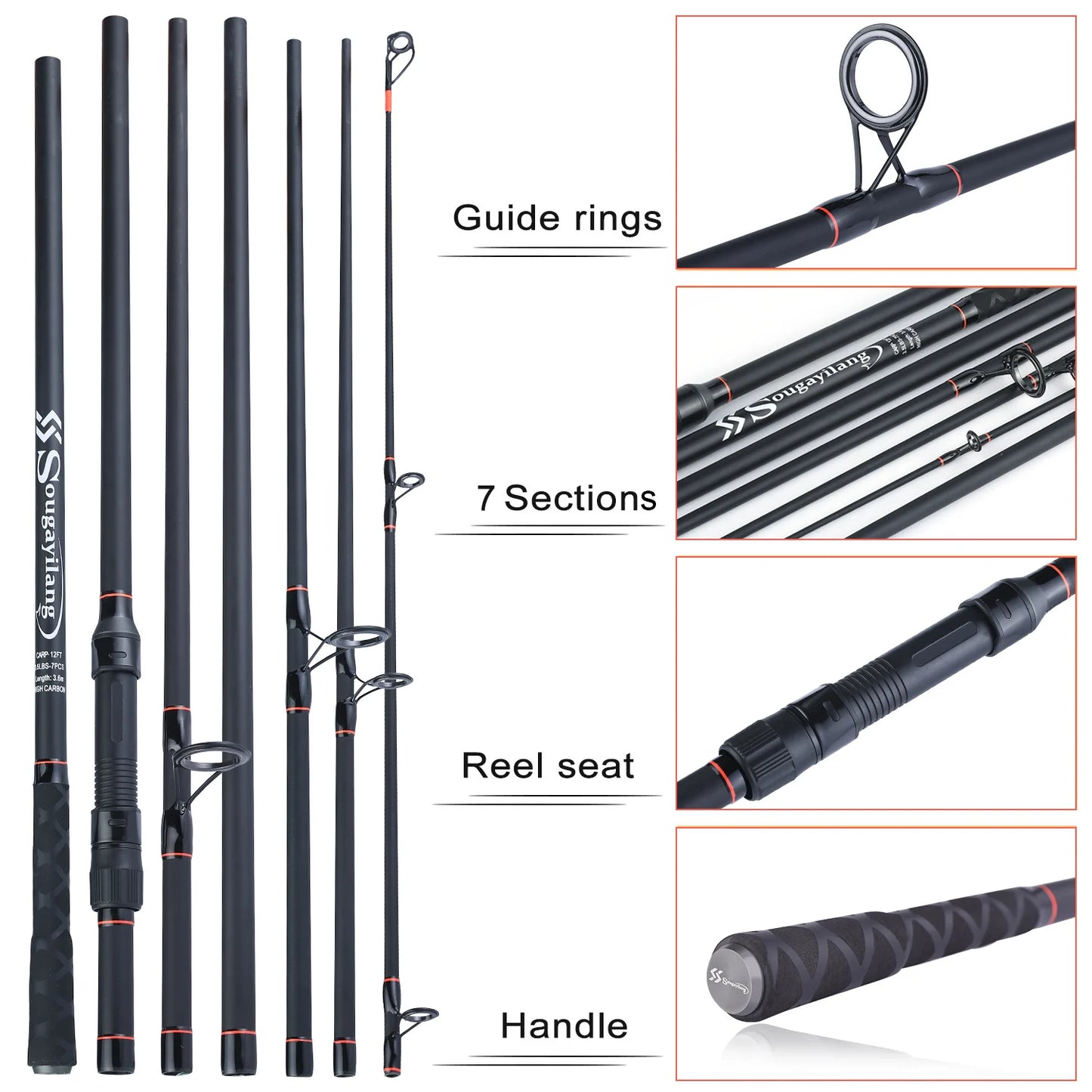 Sougayilang 3.0M/ 3.6M 6/7 Sections Carp Fishing Rod Protable   Carbon Fiber Fishing Rod Travel Fishing Pole Carp Fishing Tackle