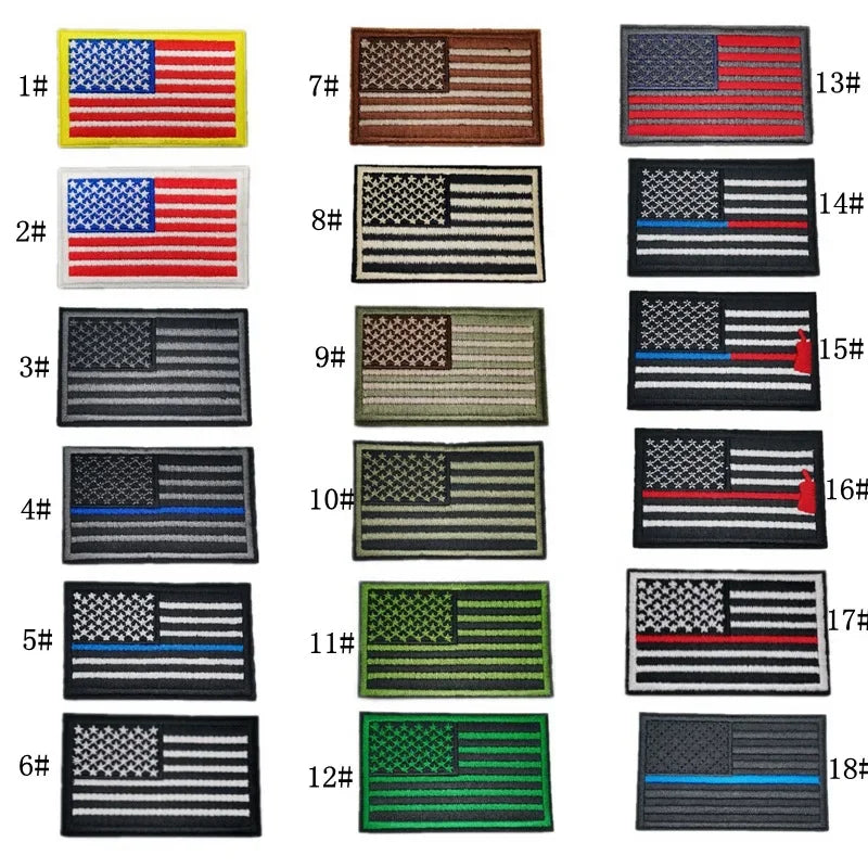 USA National Flag Patches Iron on Embroidery Stars Stripes Banner Appliques Arm Green Morale Badges for Sweatshirts Bags Decor