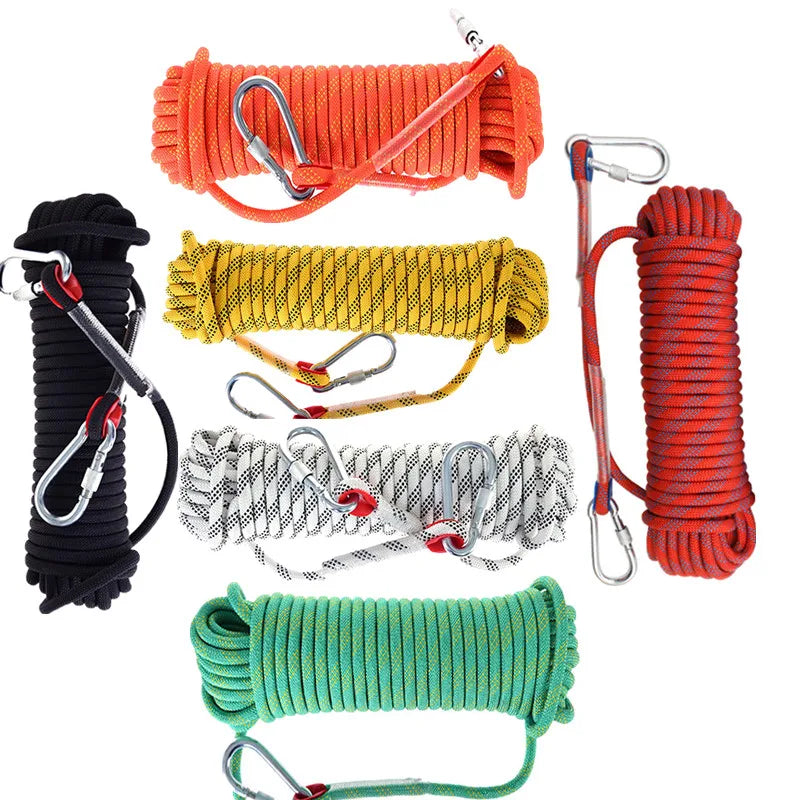 12mm Outdoor Climbing Rope with Hook 20m High Strength Climbing Safety Rope Camping Hiking Rescue Rope Emergency Survival Tool